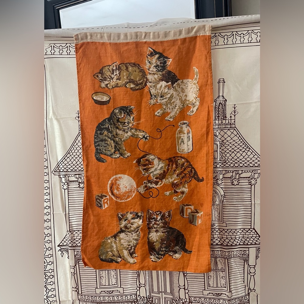 🐈 Vintage Linen Kitten Cat fabric Panel 🐈 - Picture 4 of 12